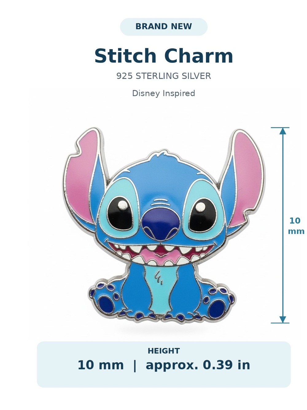 Disney Inspired Stitch Charm 925 Sterling Silver Blue Enamel Bead New